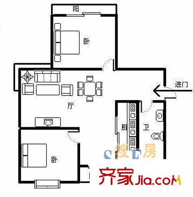 金鹤新城泰宸沙河茗苑户型图上海 泰宸沙河茗苑 户型图 2室2厅1卫1厨