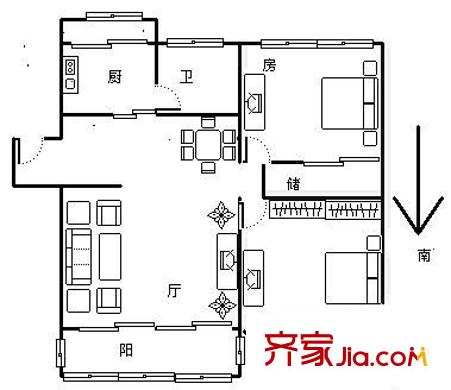 連城苑戶型圖戶型圖 2室2廳1衛(wèi)1廚