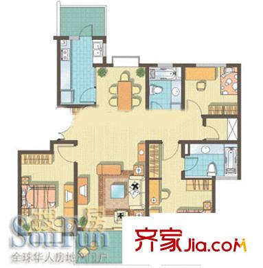 水清木華戶型圖C2戶型 3室2廳2衛(wèi)1廚