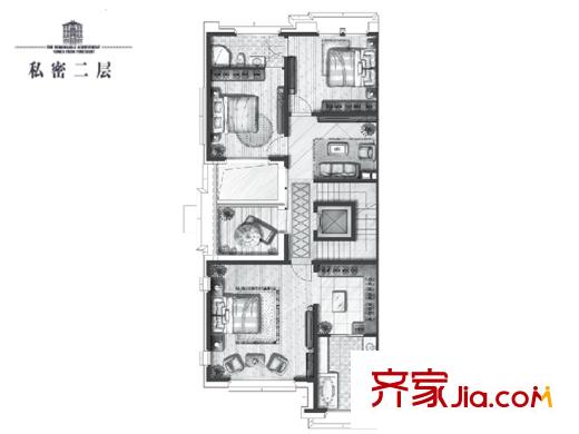 中海紫御豪庭户型图联排别墅G1户型二层 4室4厅5卫1厨