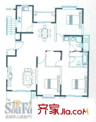 宝宸怡景园户型图4号户型 3室2厅2卫