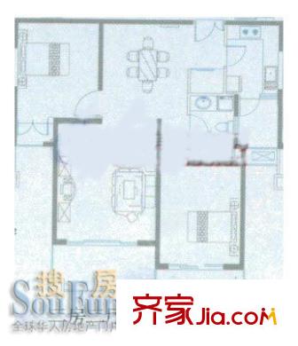 宝宸怡景园户型图9号户型 3室2厅2卫