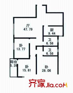 日高公寓户型图3室2厅1卫1厨
