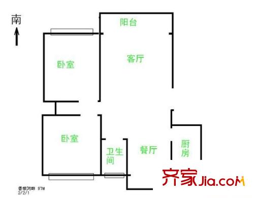 嘉城香槟河畔户型图户型图 2室2厅1卫1厨
