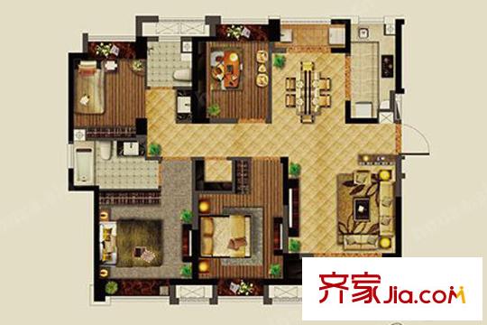 中铁北城时代A户型 4室2厅2卫1厨