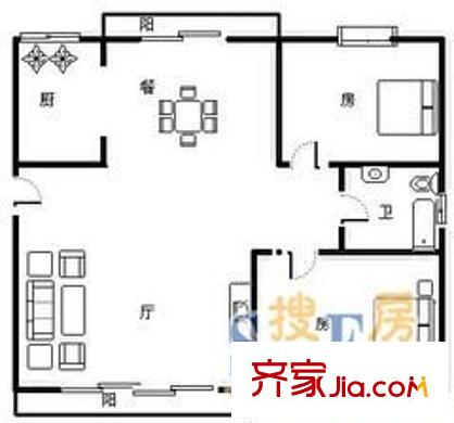 恒杰丁香花园 2室 户型图