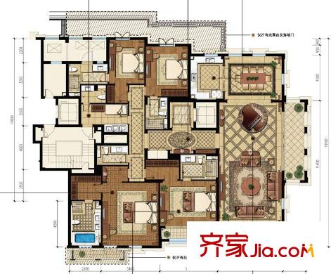 綠城玉蘭花園戶型圖B1戶型 4室2廳6衛(wèi)