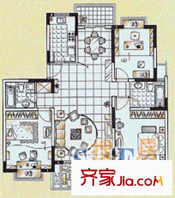 书香公寓户型图户型图 3室2厅2卫1厨