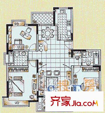 书香公寓户型图户型图 3室2厅2卫1厨