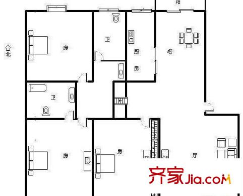欣荷苑戶型圖戶型圖 3室2廳2衛(wèi)1廚