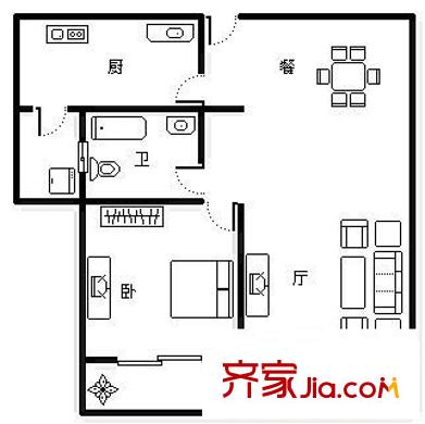 中浩云花园 1室 户型图