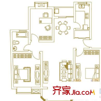 金沙嘉苑户型图3室2厅1卫1厨