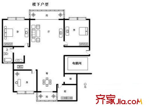 中浩云花园 4室 户型图