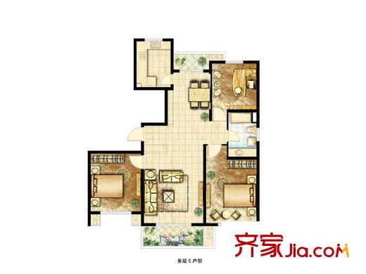 辰弘佳苑户型图C户型图 2室2厅1卫1厨