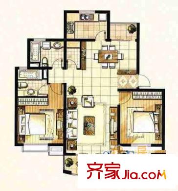 中天碧云苑戶(hù)型圖上海 中天碧云 戶(hù)型圖 3室2廳2衛(wèi)1廚