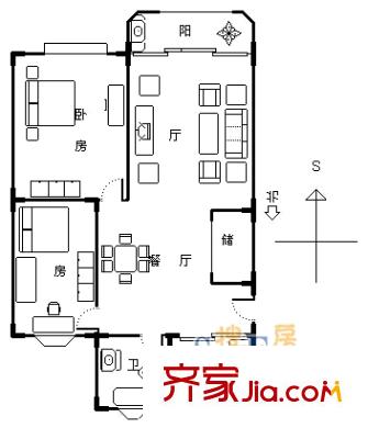 上海 朱梅小区 2室 户型图