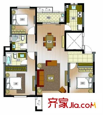 万科花园小城户型图GN4户型图 3室2厅2卫1厨