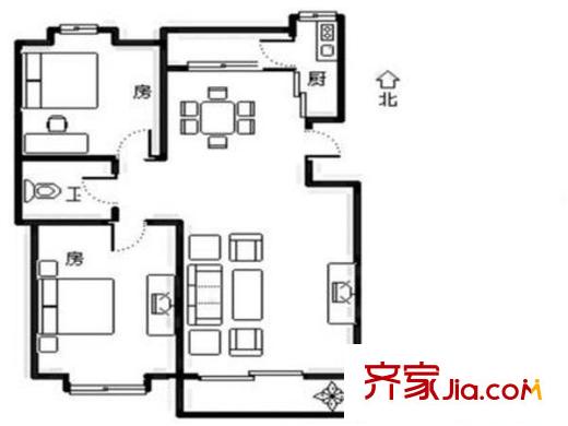 白玉兰花园户型图户型图 2室2厅2卫1厨