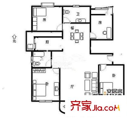 申达枫桥苑户型图户型图 4室2厅2卫1厨