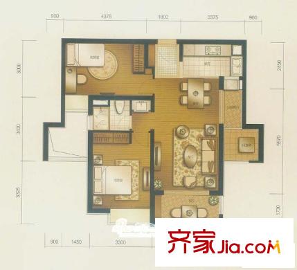 逸庭户型图户型B (3房2厅1卫89.96平) 2室1厅1卫1厨