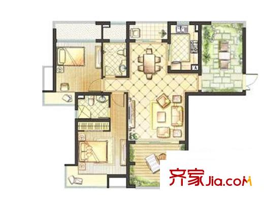 鉑庭戶型圖1#樓D3 2室2廳1衛(wèi)1廚