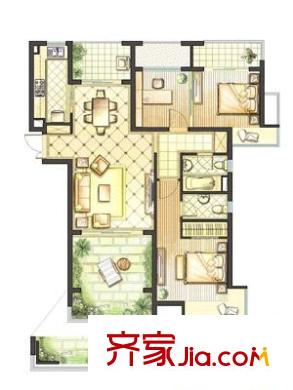 鉑庭戶型圖1#樓B1 3室2廳2衛(wèi)1廚