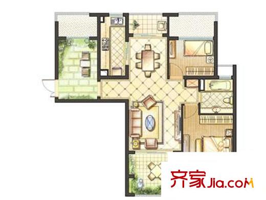 鉑庭戶型圖1#樓D1 2室2廳1衛(wèi)1廚