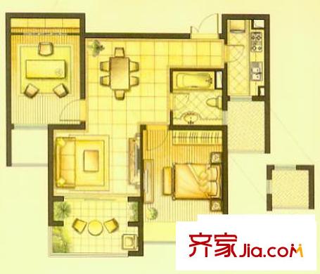 鉑庭戶型圖B2戶型 2室2廳1衛(wèi)