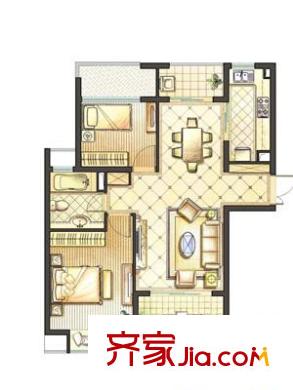 鉑庭戶型圖1#樓B3 2室2廳1衛(wèi)1廚