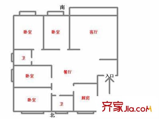 捷雄花苑戶型圖戶型圖 4室2廳2衛(wèi)1廚
