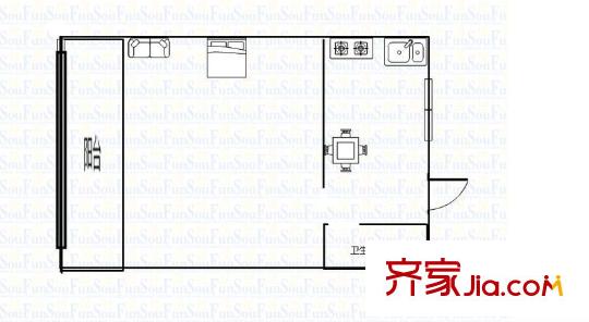 涇西一村 1室 戶型圖