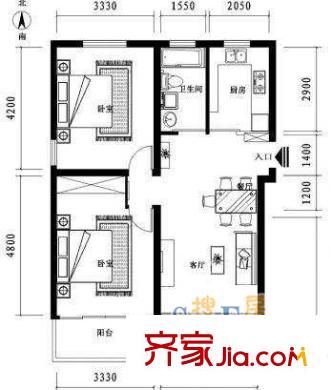 长峰名光大厦公寓户型图上海 长峰名光大厦 二室户 户型图 2室2厅1卫1厨