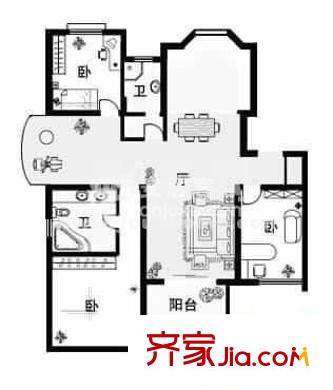 同盛公寓 3室 户型图