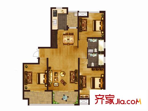 匯智湖畔家園戶型圖C1戶型 3室2廳2衛(wèi)1廚