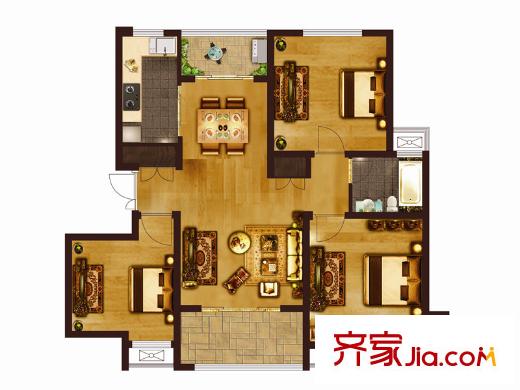 匯智湖畔家園戶型圖B1戶型 3室2廳1衛(wèi)1廚
