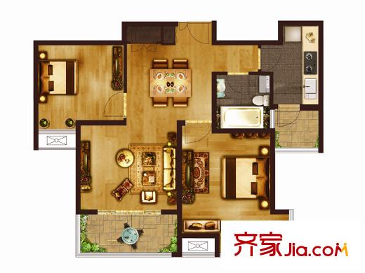 匯智湖畔家園戶型圖A2戶型 2室2廳1衛(wèi)1廚