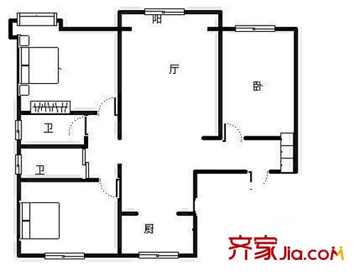 高行綠洲戶型圖戶型圖 3室2廳2衛(wèi)1廚