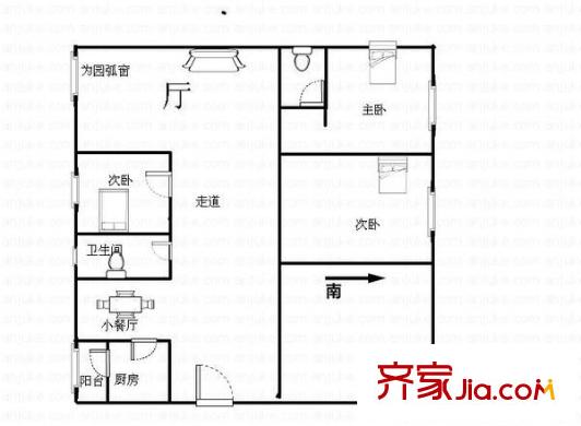 羽山路1000弄小區(qū)戶型圖戶型圖 3室1廳1衛(wèi)1廚