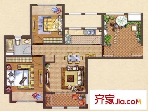 虹梅菁典户型图D户型 2室2厅1卫1厨