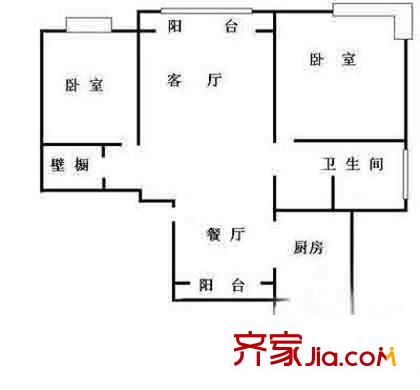 東波苑戶型圖221-1 2室2廳1衛(wèi)1廚