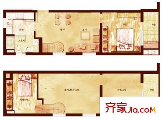 品臻國(guó)際公寓戶型圖75#戶型圖 2室2廳1衛(wèi)1廚