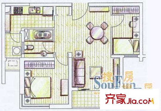 江臨天下戶型圖戶型圖 1室2廳1衛(wèi)1廚