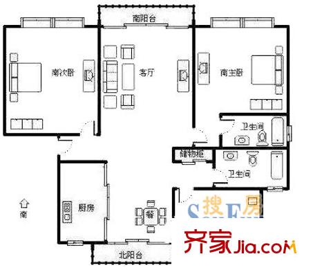 洋涇花園城3室2廳2衛(wèi)1廚