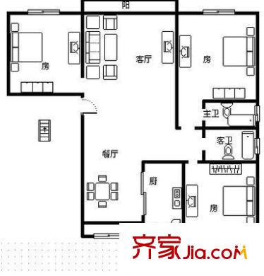 通聯(lián)苑二期 3室 戶型圖
