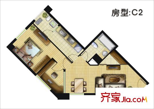 碧云公館公寓戶型圖C2戶型 2室2廳1衛(wèi)1廚