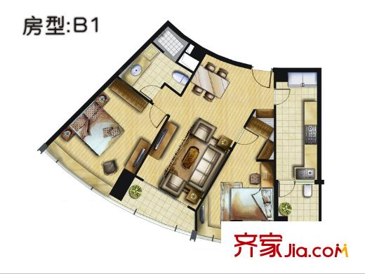 碧云公館公寓戶型圖B戶型 2室2廳1衛(wèi)1廚