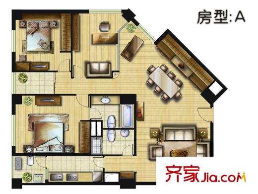 碧云公館公寓戶型圖A1戶型 3室2廳2衛(wèi)1廚