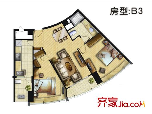 碧云公館公寓戶型圖B3戶型 2室2廳1衛(wèi)1廚