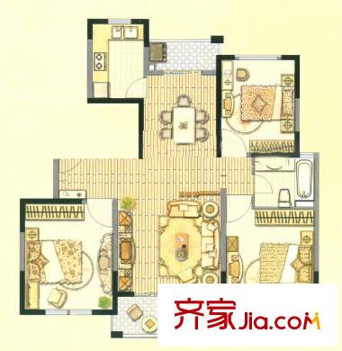 連城新苑戶型圖H戶型 3室2廳2衛(wèi)1廚