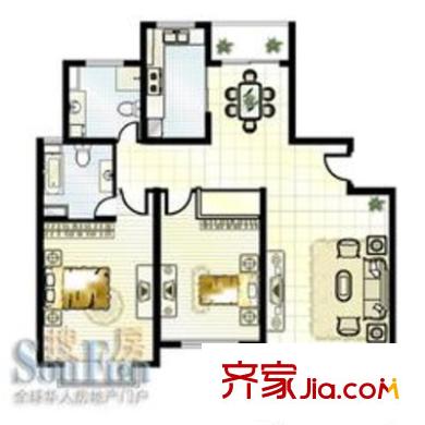 康庭苑戶型圖h1戶型 3室2廳2衛(wèi)1廚
